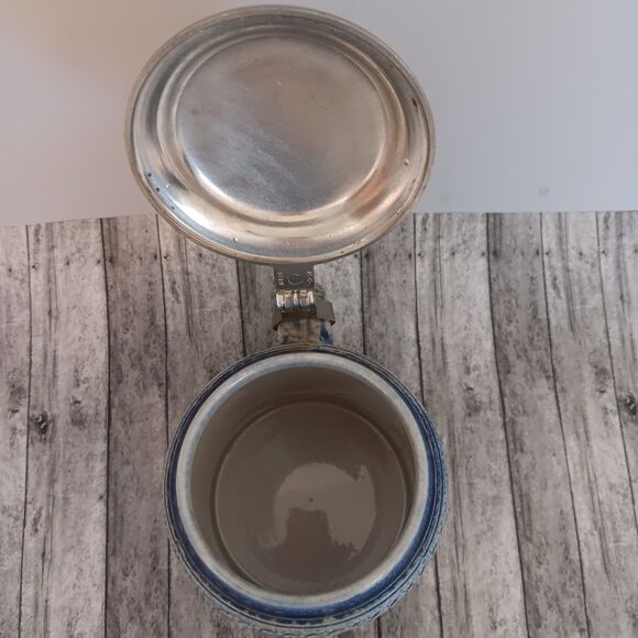 Vintage Gerz W Germany Lidded Beer Stein Cobalt Blue Lion Relief Stoneware... - Picture 9 of 11